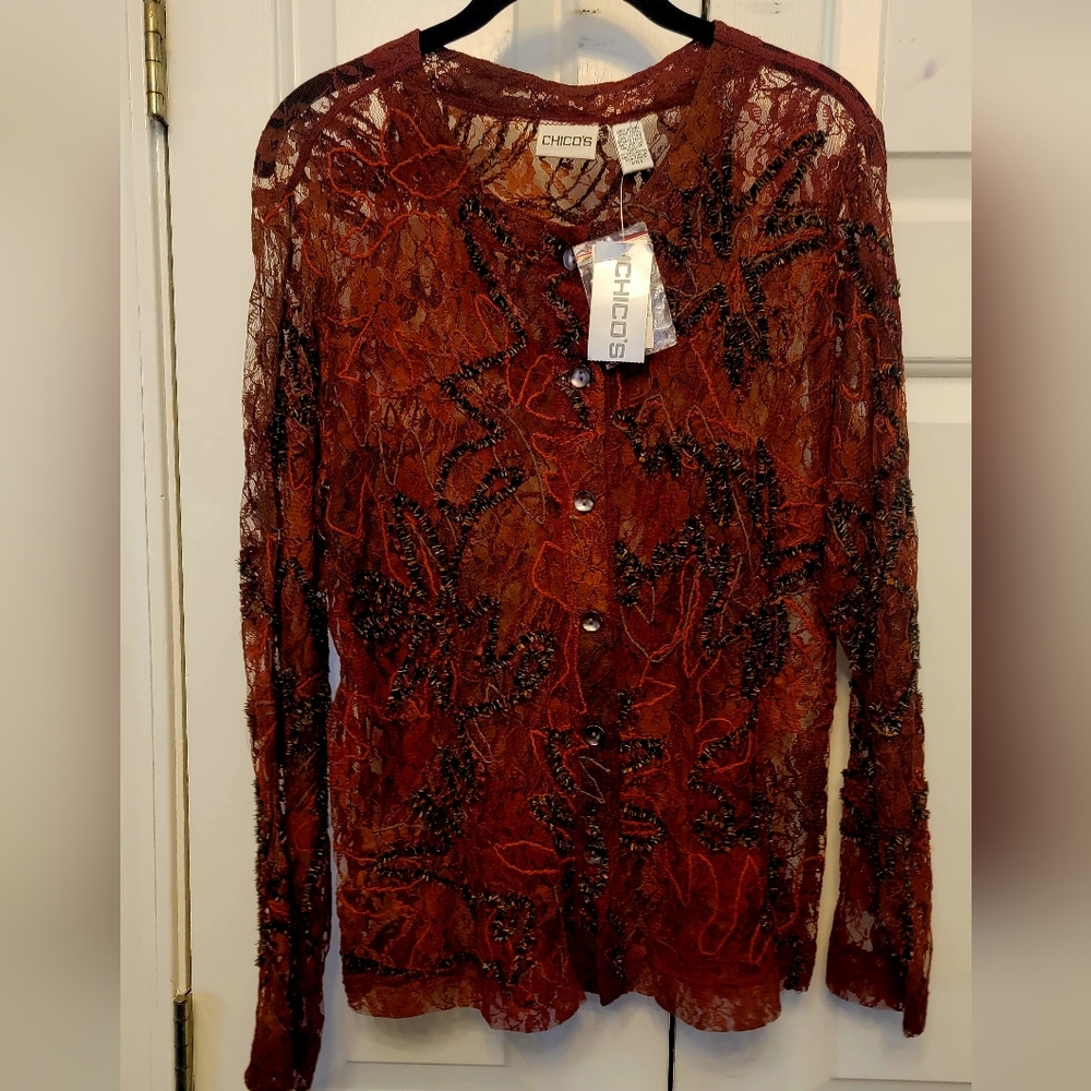‼️SOLD‼️🌟NWT🌟 Chico's Blouse Shacket, Size 10, Large